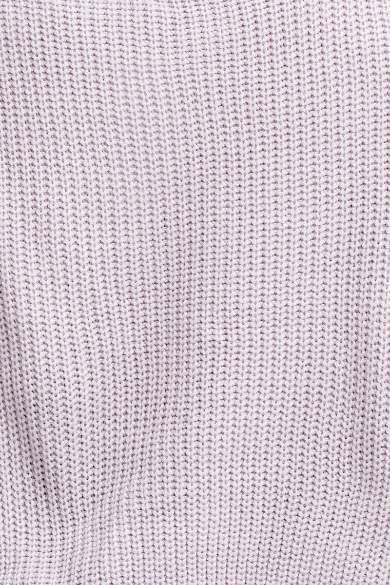 Purple Knit Top Long Sleeve Relaxed Turtleneck Cable