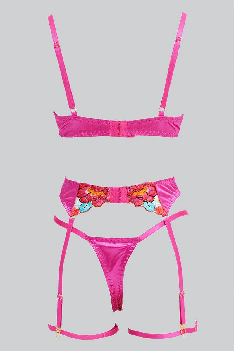 Pink Embroidered Lingerie Set