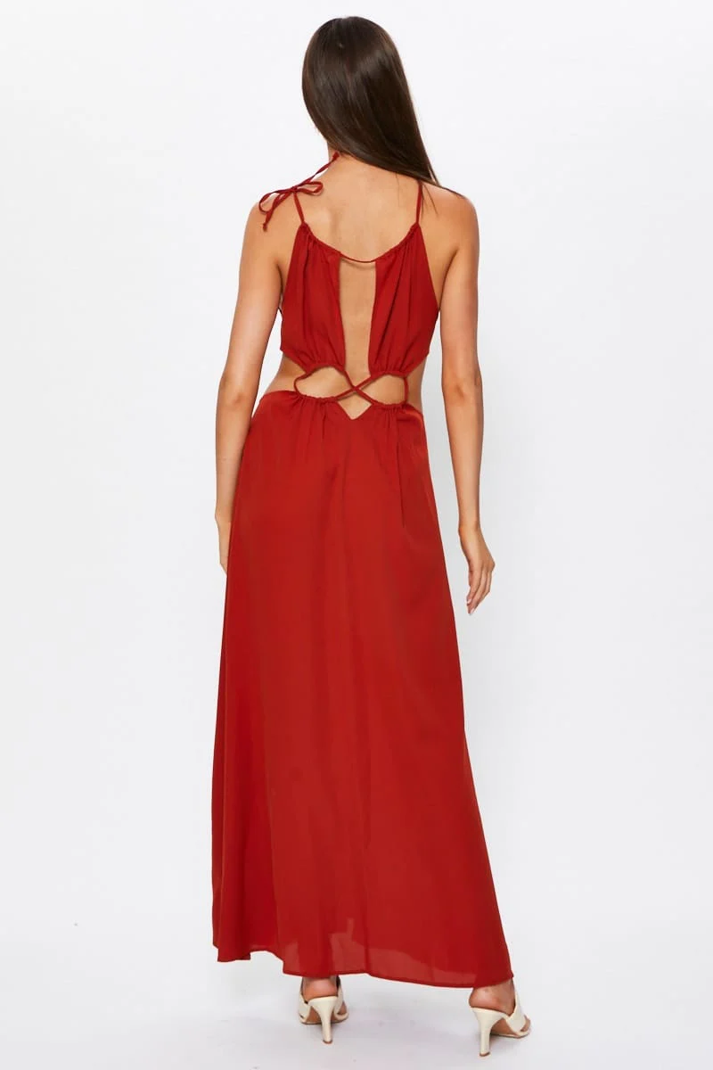 Brown Cut Out Maxi Dress
