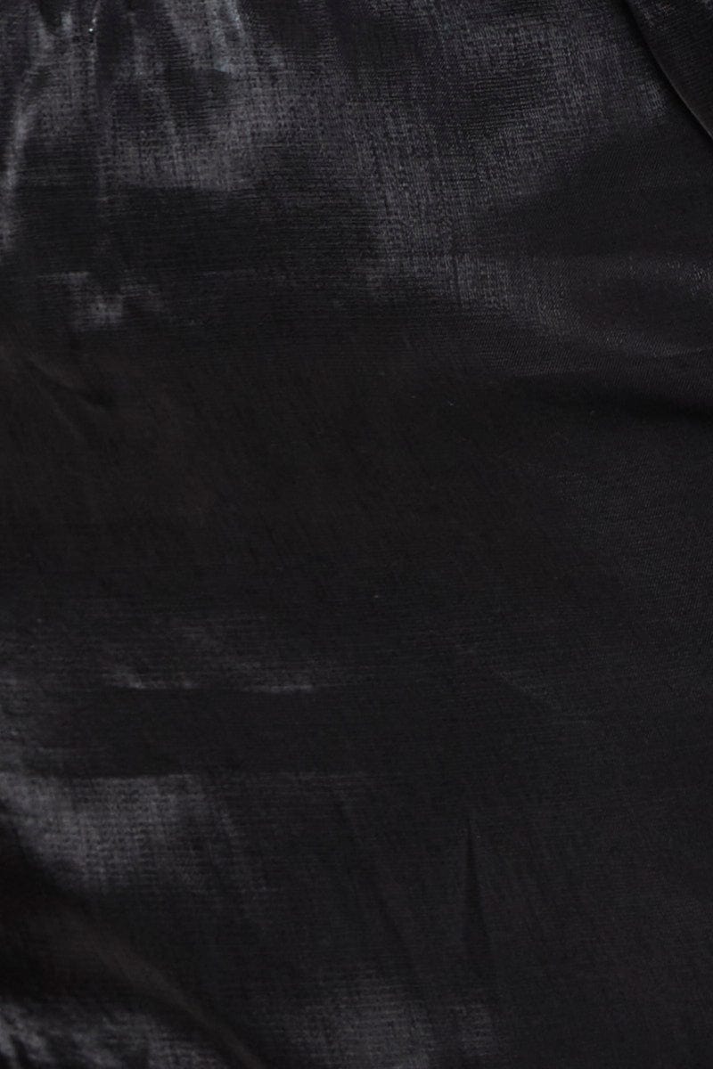 Black Satin Gathered Sleeve Top