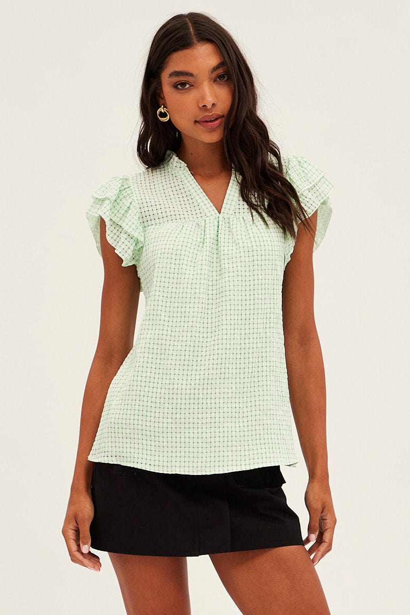 Green Ruffle Sleeve Top