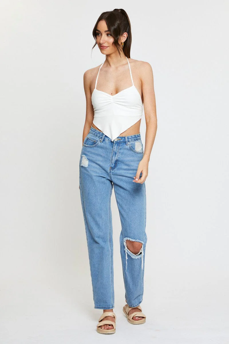 White Jersey Scarf Top Halter Neck