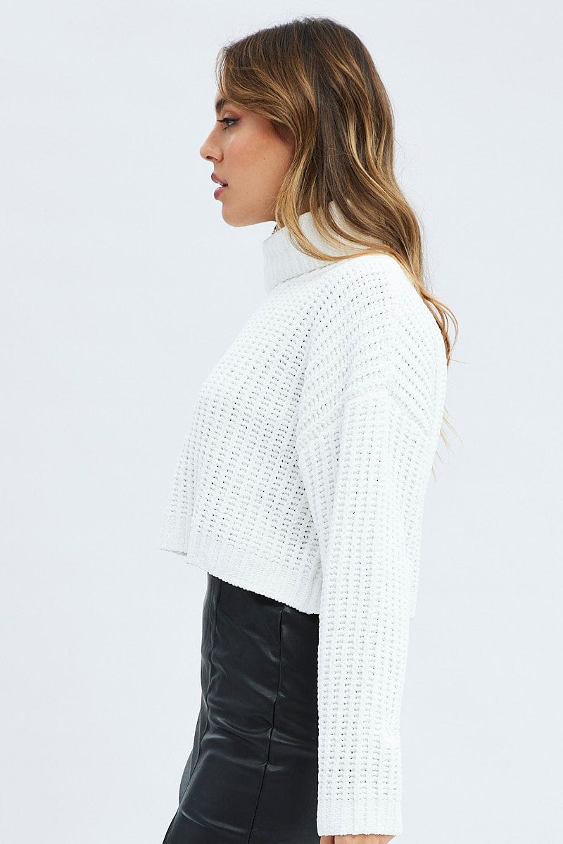 White Knit Jumper Turtle Neck Chenille