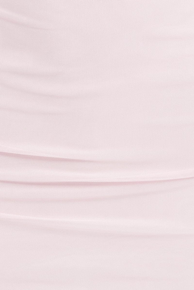 Pink Mini Dress Long Sleeve Off Shoulder Frill Mesh