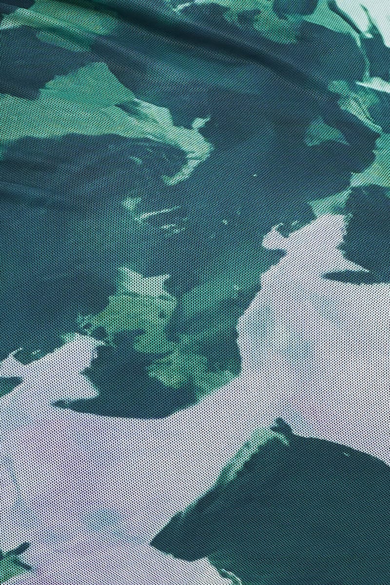 Green Abstract Mesh Dress High Neck Mesh Abstract Print