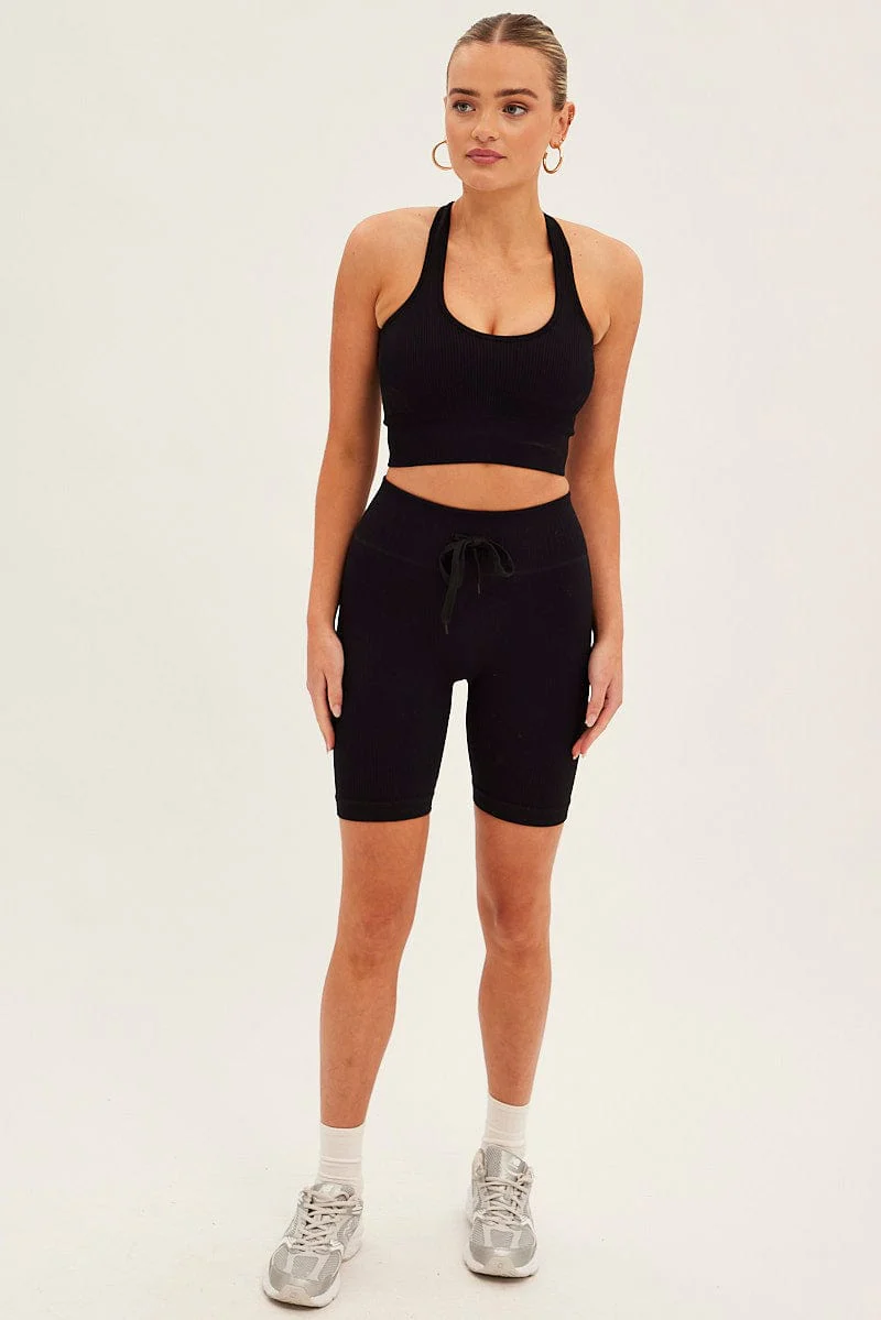 Black Biker Shorts Activewear High Rise Seamless