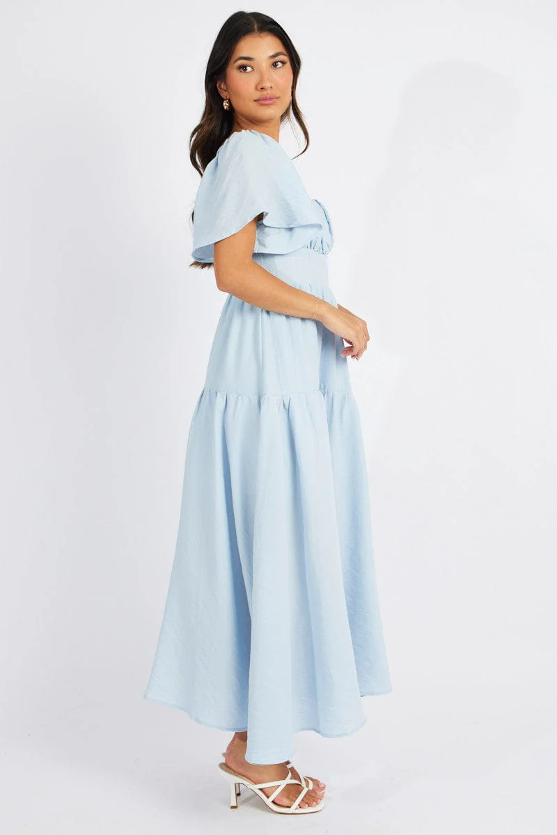 Blue Maxi Dress Square Neck Tiered