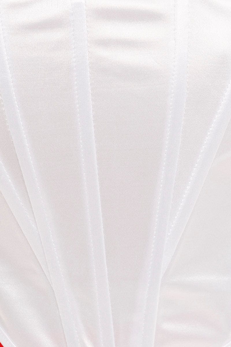 White Bandeau Sleeveless Strapless Stretch Satin