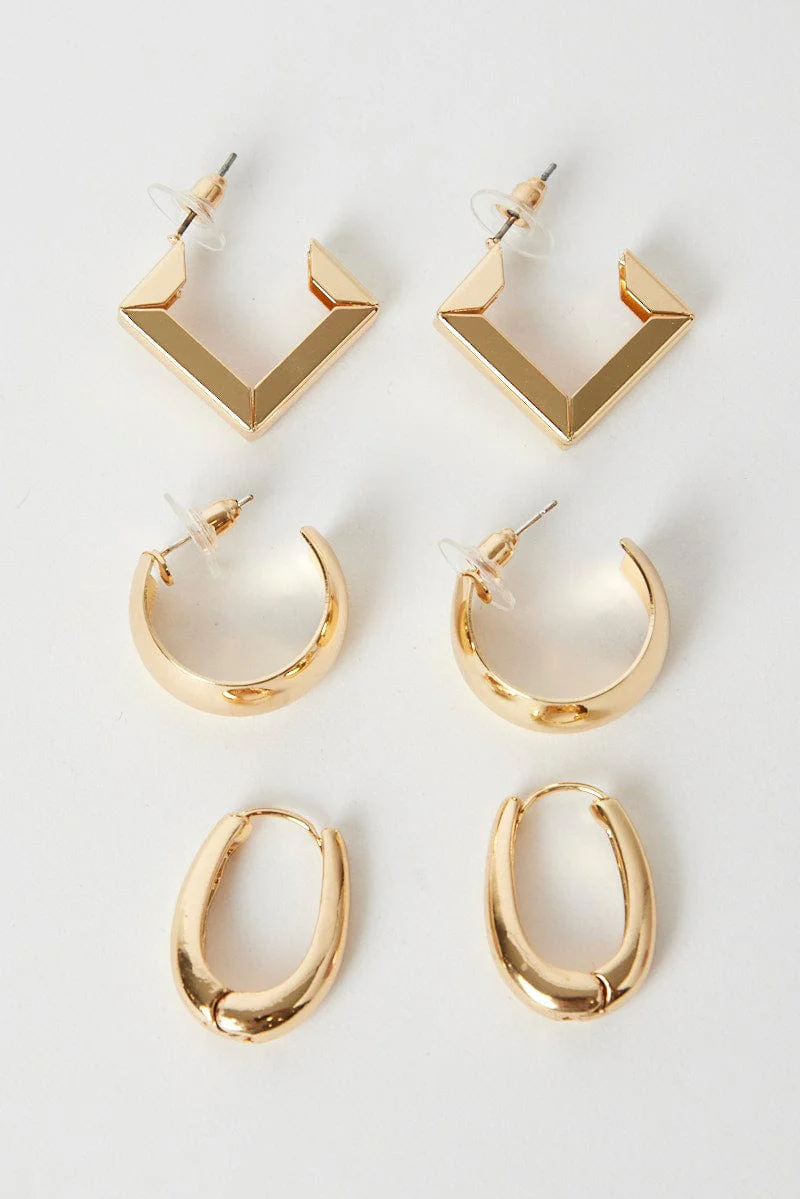 Gold 3 Pack Earrings