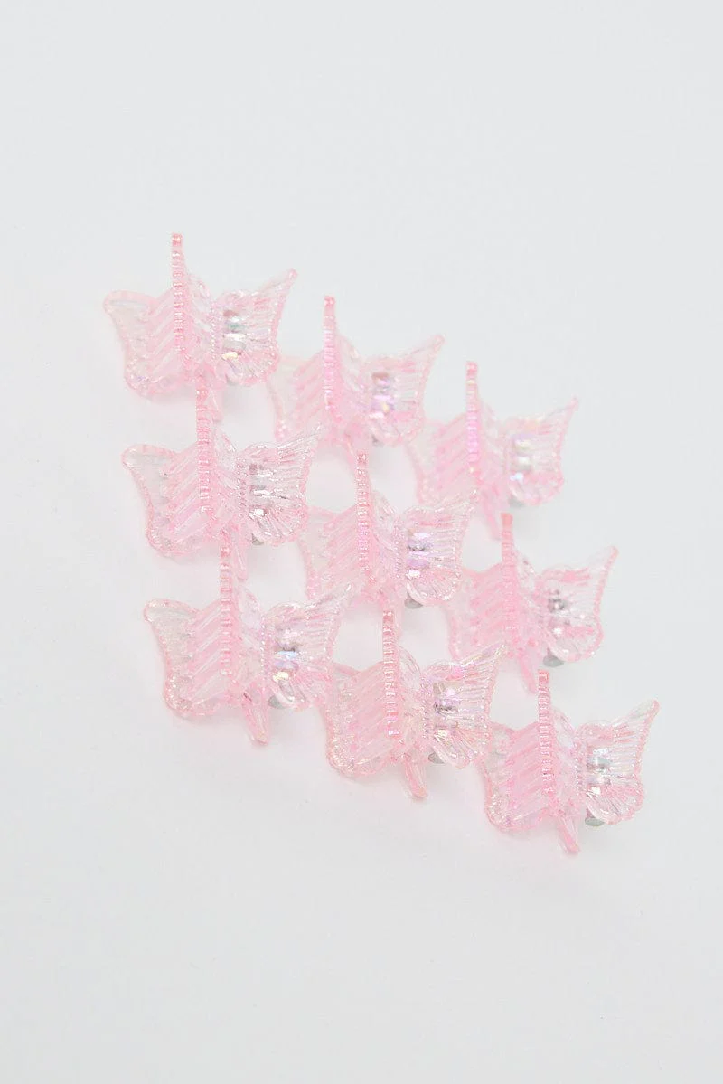 Pink 9 Pack Butterfly Claw Clips