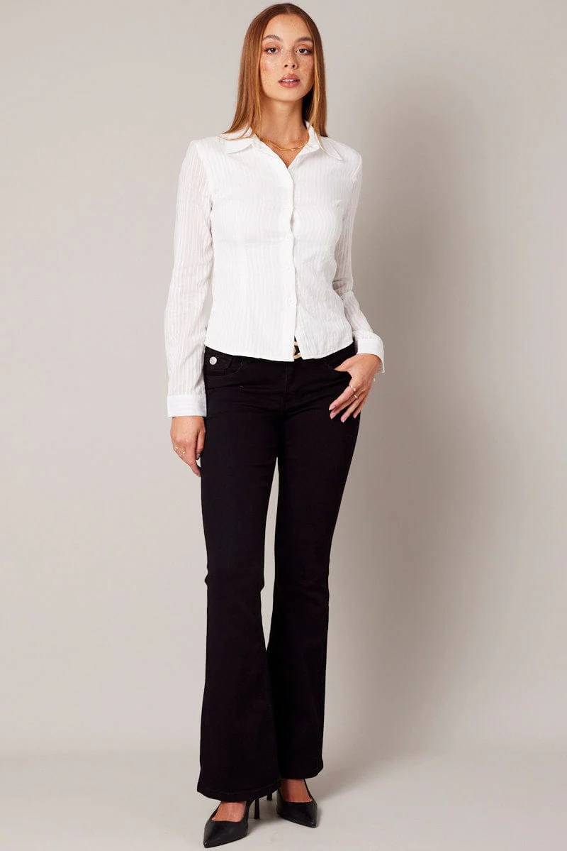 White Shirt Long Sleeve Self Stripe
