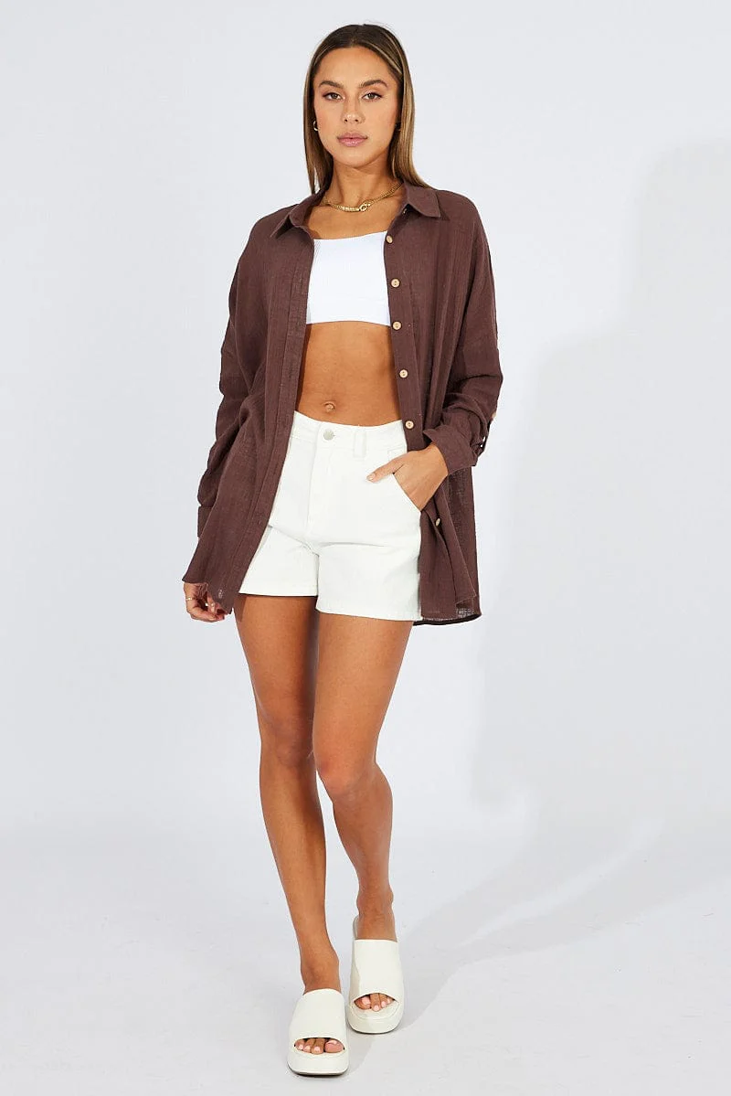Brown Shirt Long Sleeve Cotton