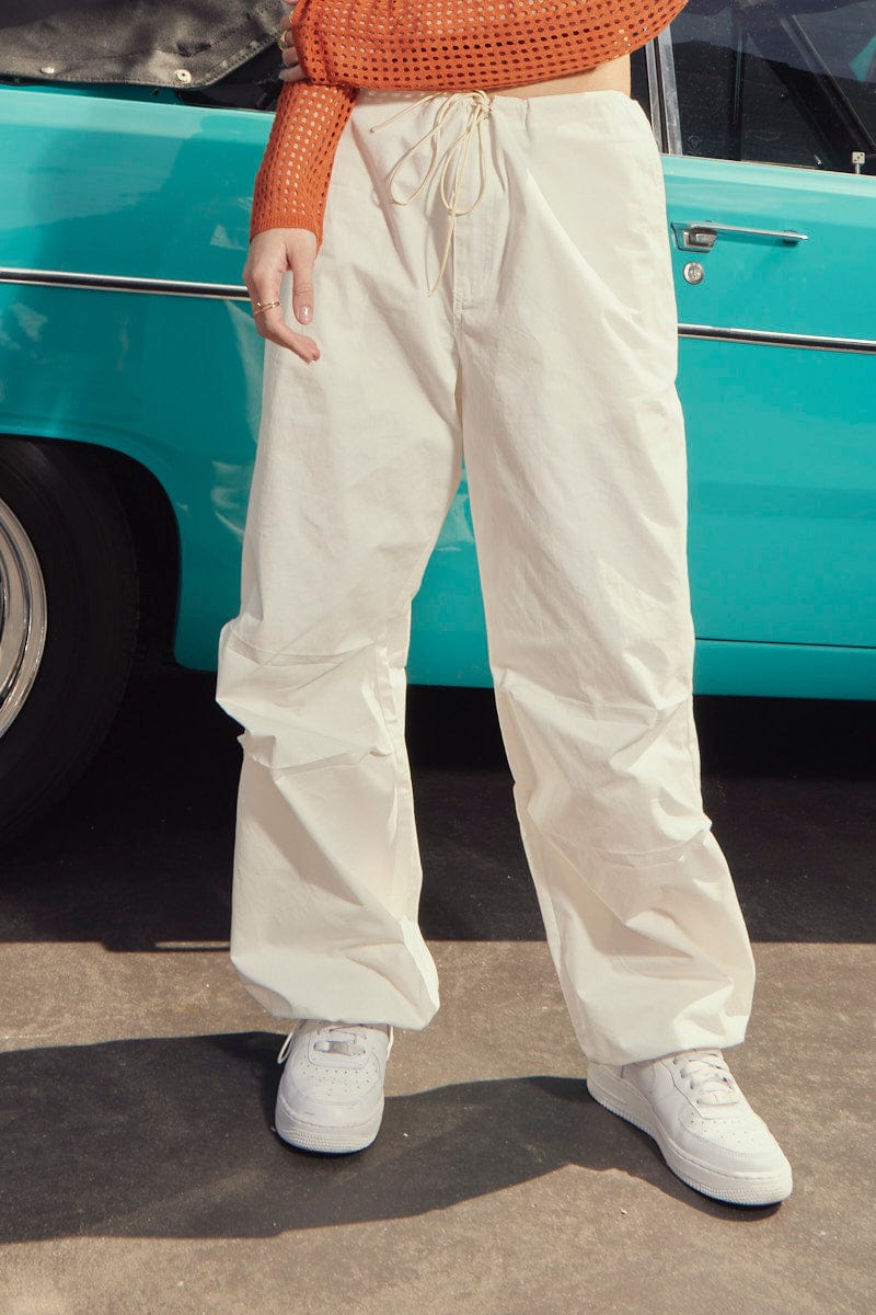 White Cargo Pants Low Rise