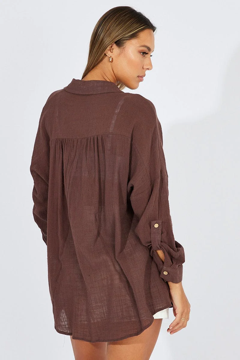Brown Shirt Long Sleeve Cotton