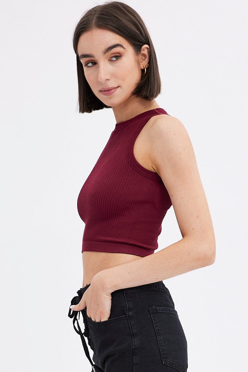 Red Tank Top Crew Neck Seamless