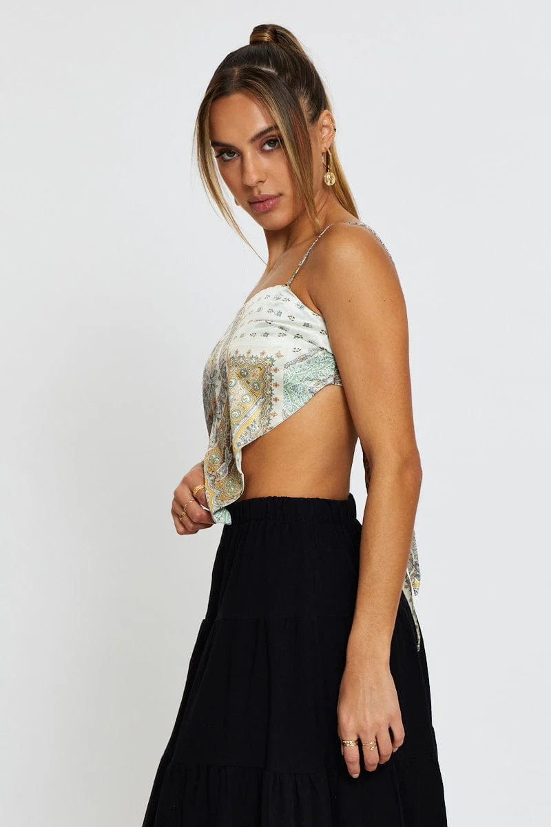 Boho Print Scarf Top Crop