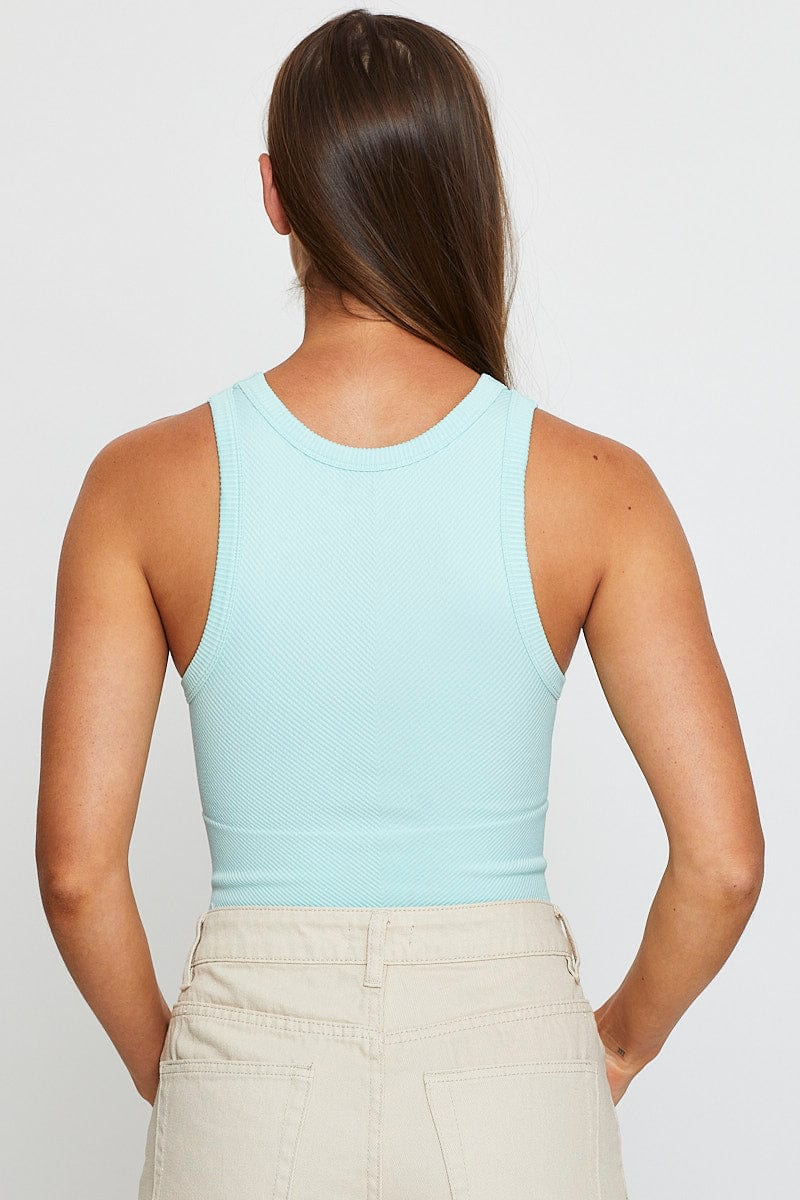 Spearmint Tank Top Sleeveless Crew Neck Seamless