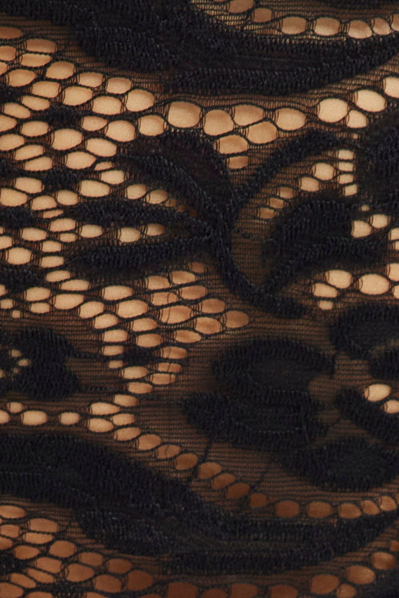 Black Lace Top Cap Sleeve Square Neck Open Back Stretch