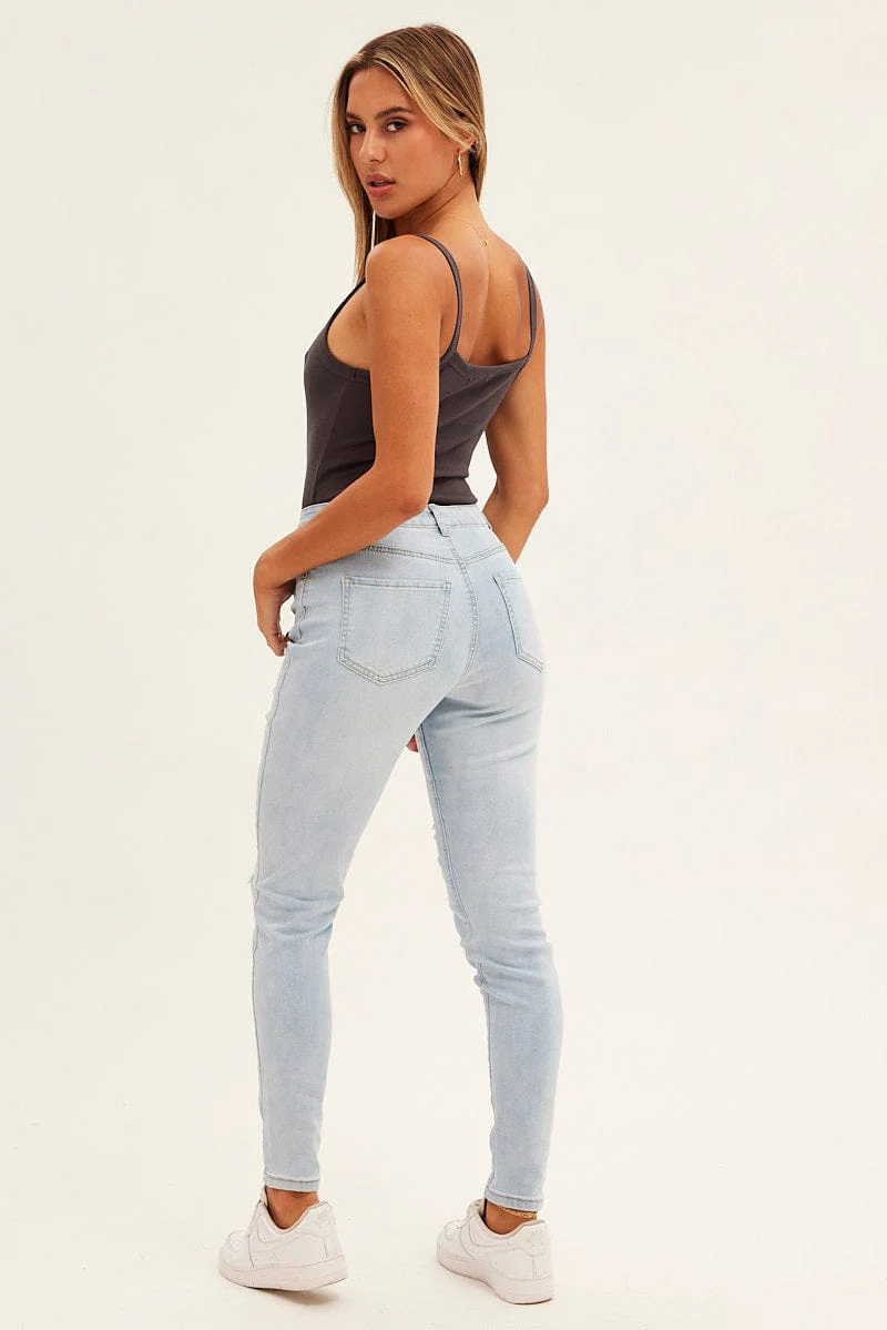 Blue Skinny Denim Jeans High Rise
