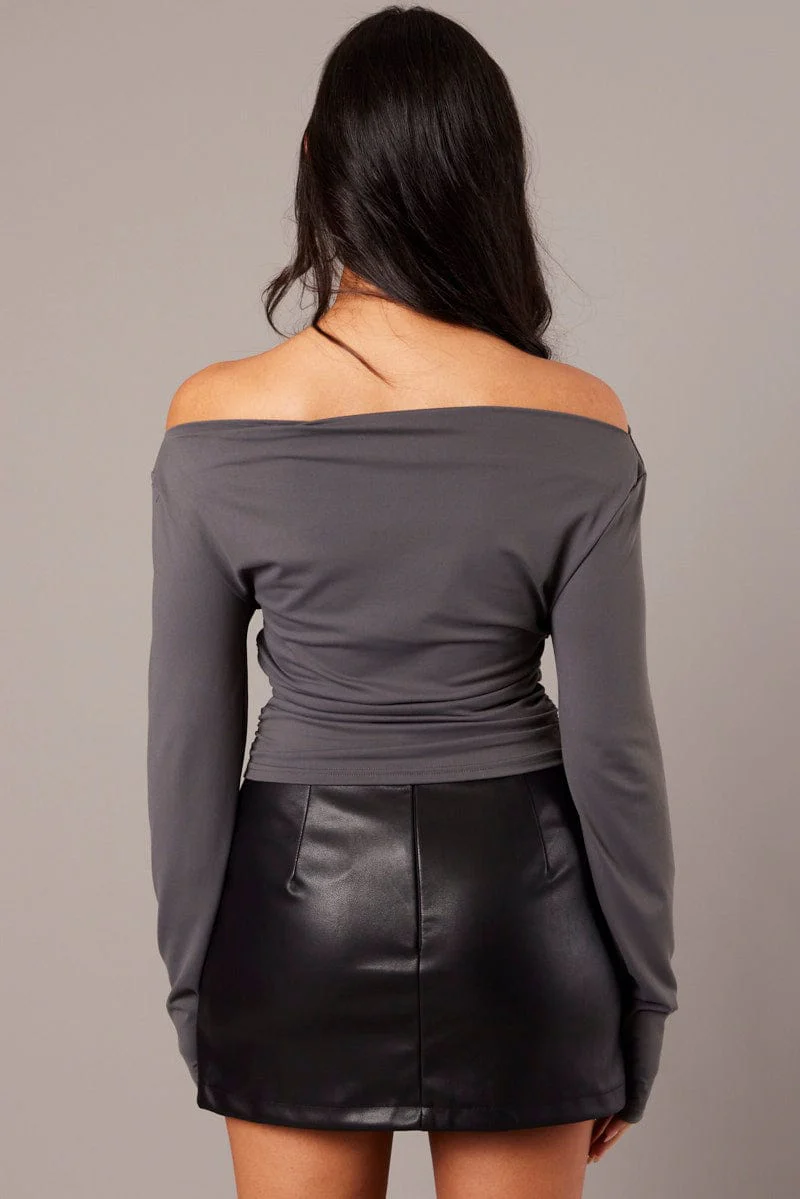 Grey Asymmetric Top Long Sleeve