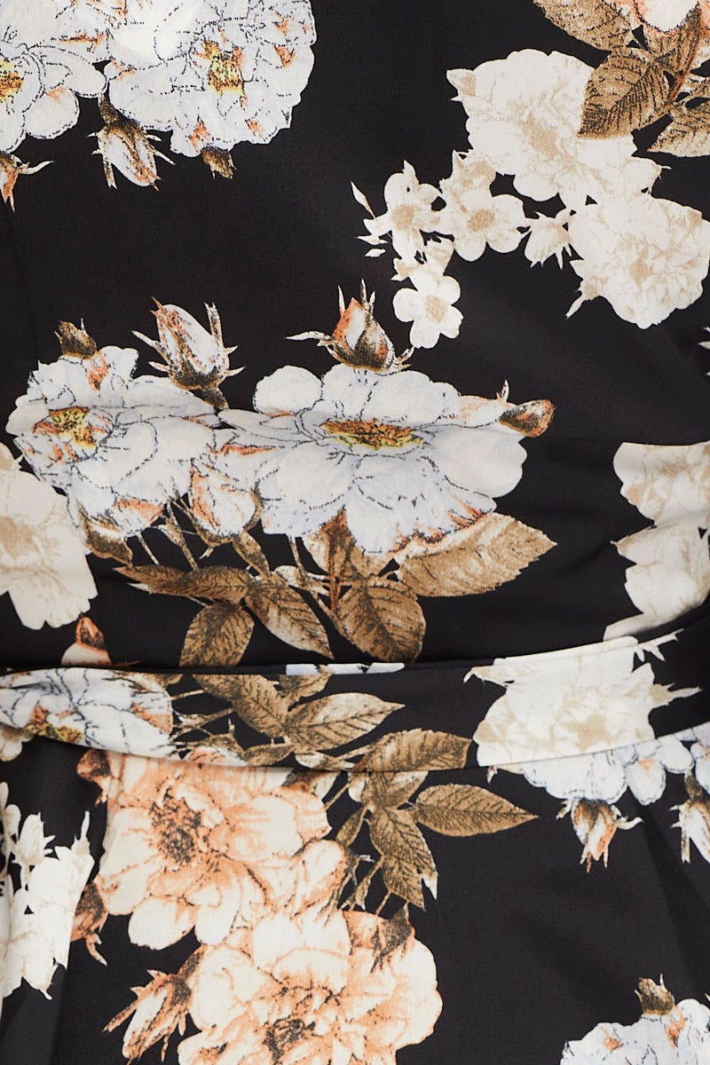 Print Wrap Top Long Sleeve Satin