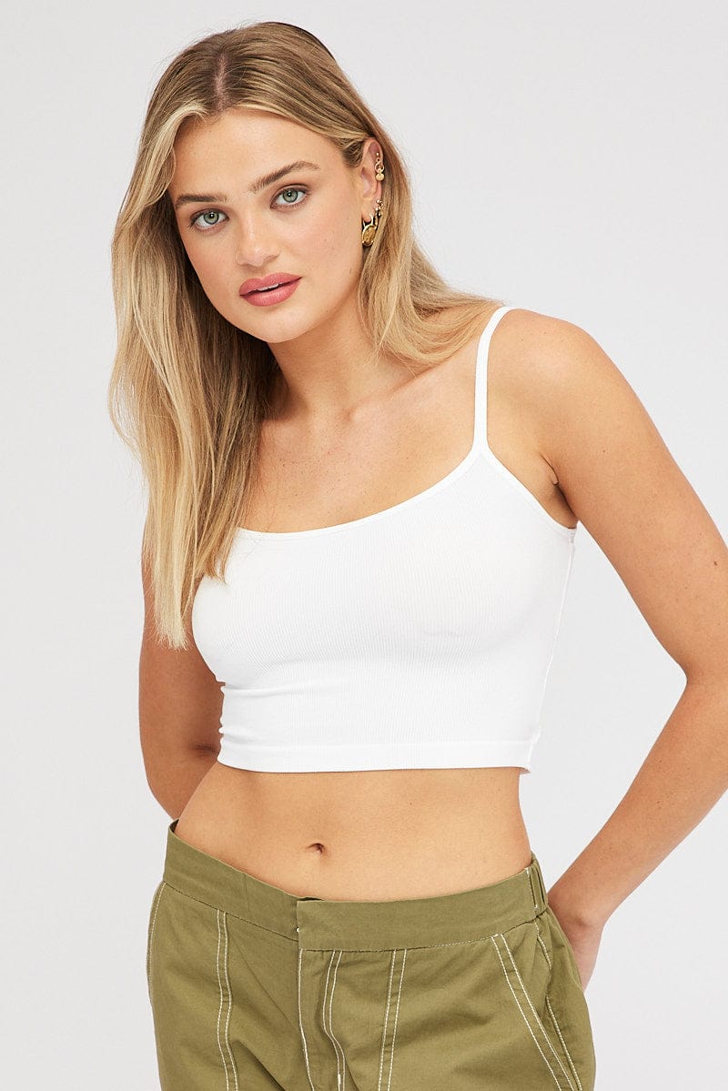 White Singlet Top Round Neck Seamless