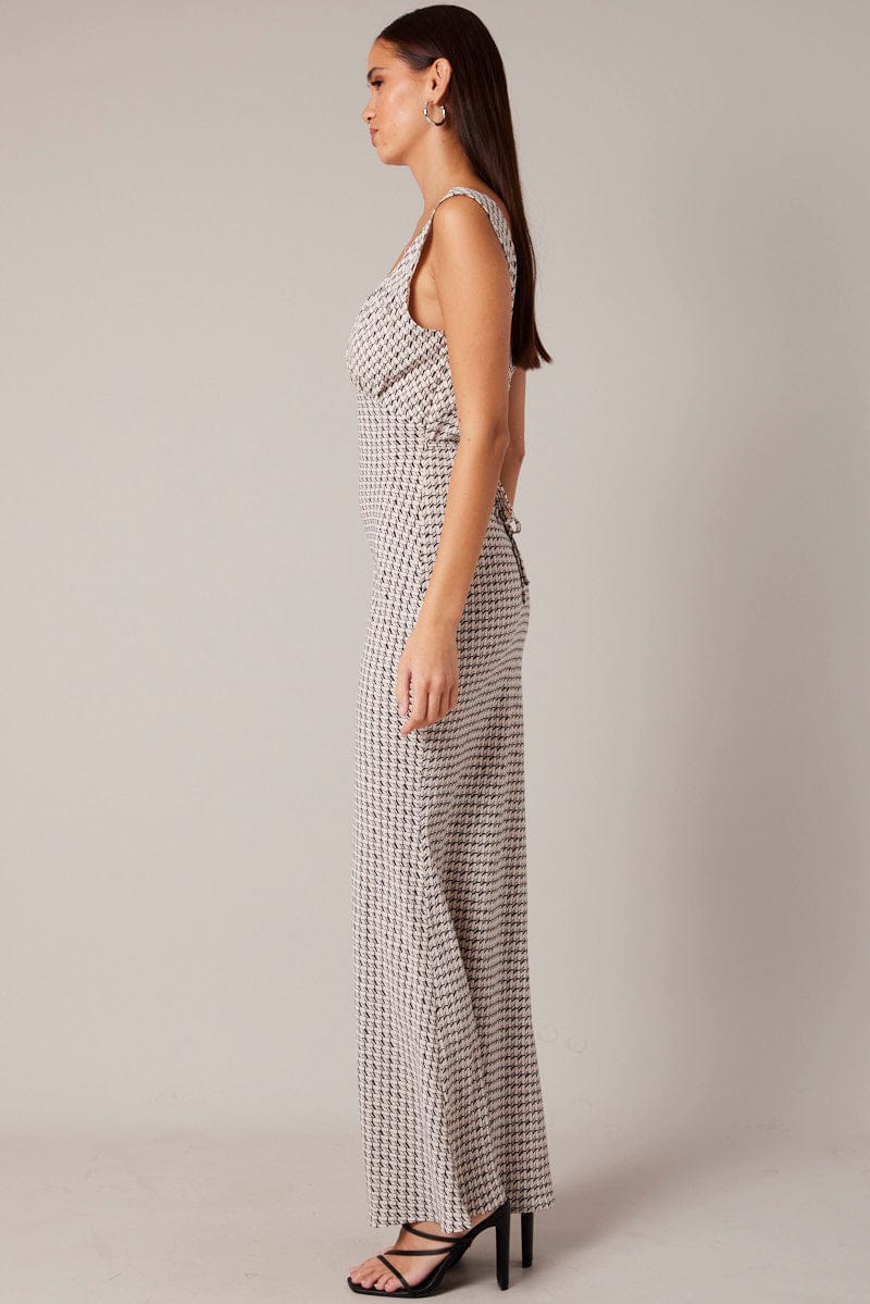 Beige Geo Slip Dress Maxi