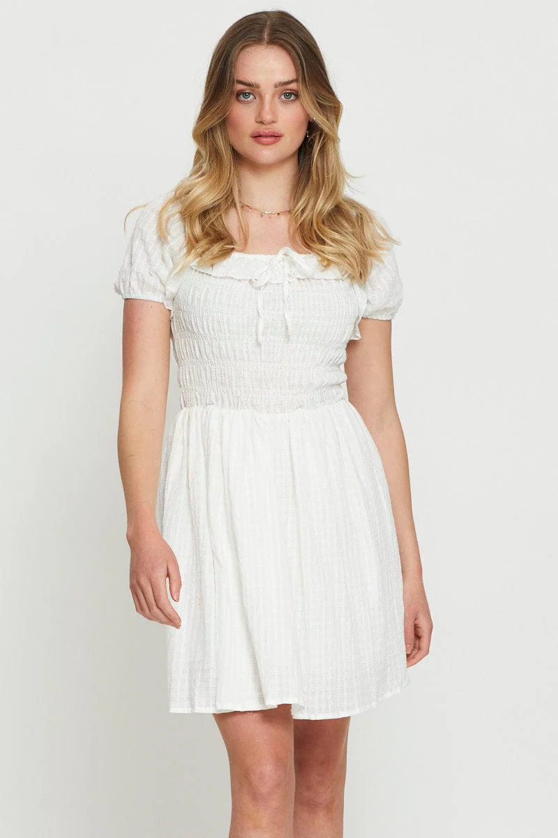 White Mini Dress Ruffle Skater
