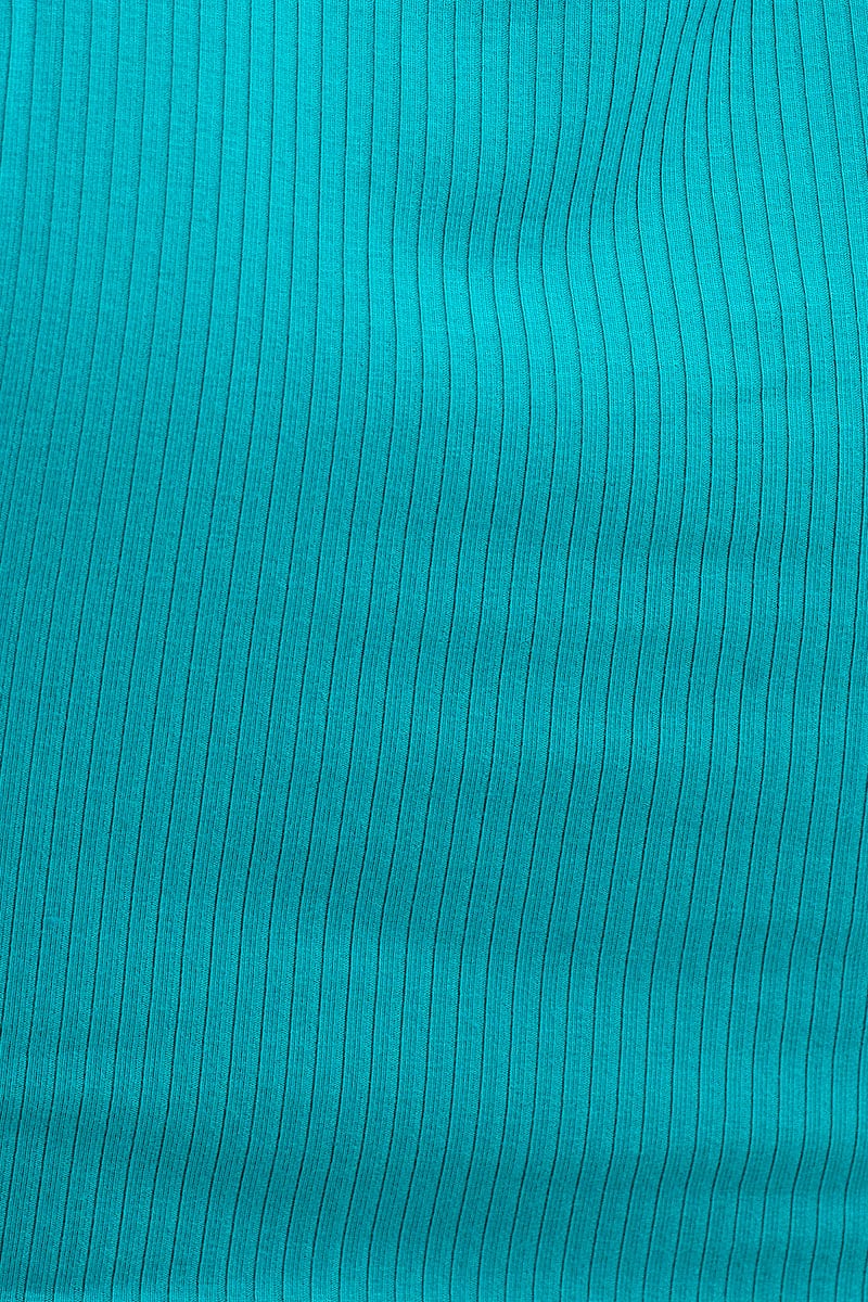 Green Ribbed Ruched Side Racer Top