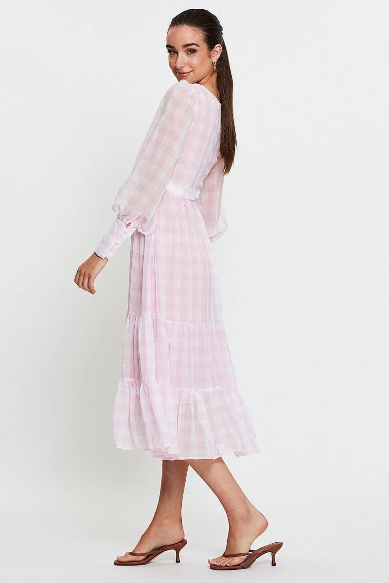 Check Dress Long Sleeve Maxi