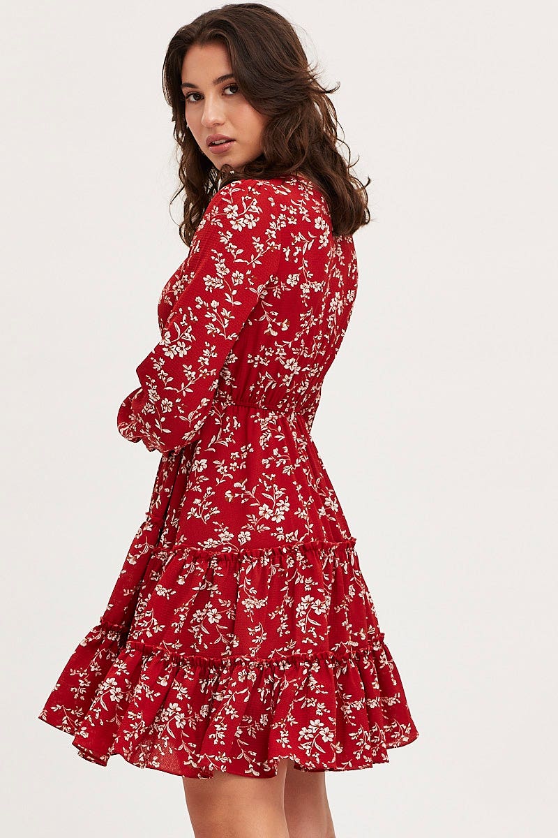 Print Skater Dress Long Sleeve Mini