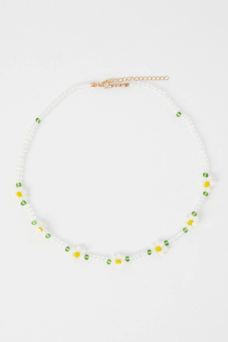 White Floral Beaded Necklace