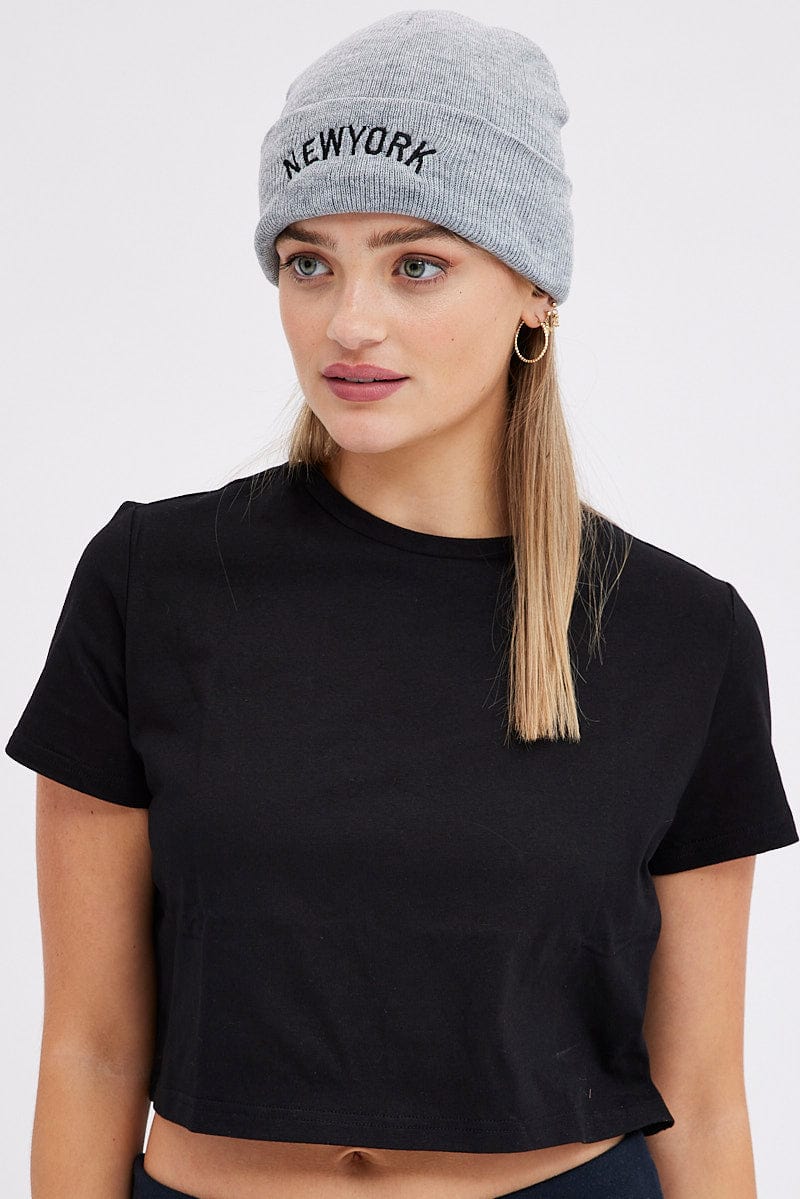 Grey New York Beanie