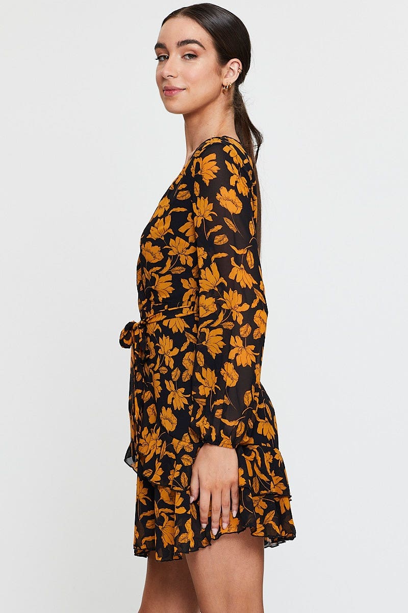 Print Mini Dress Long Sleeve Evening