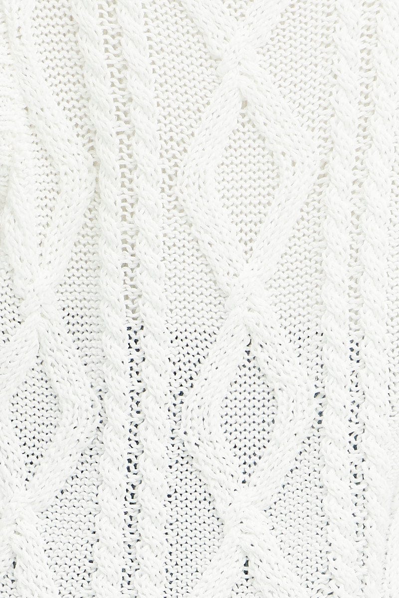 White Knit Top Sleeveless Oversized Cable