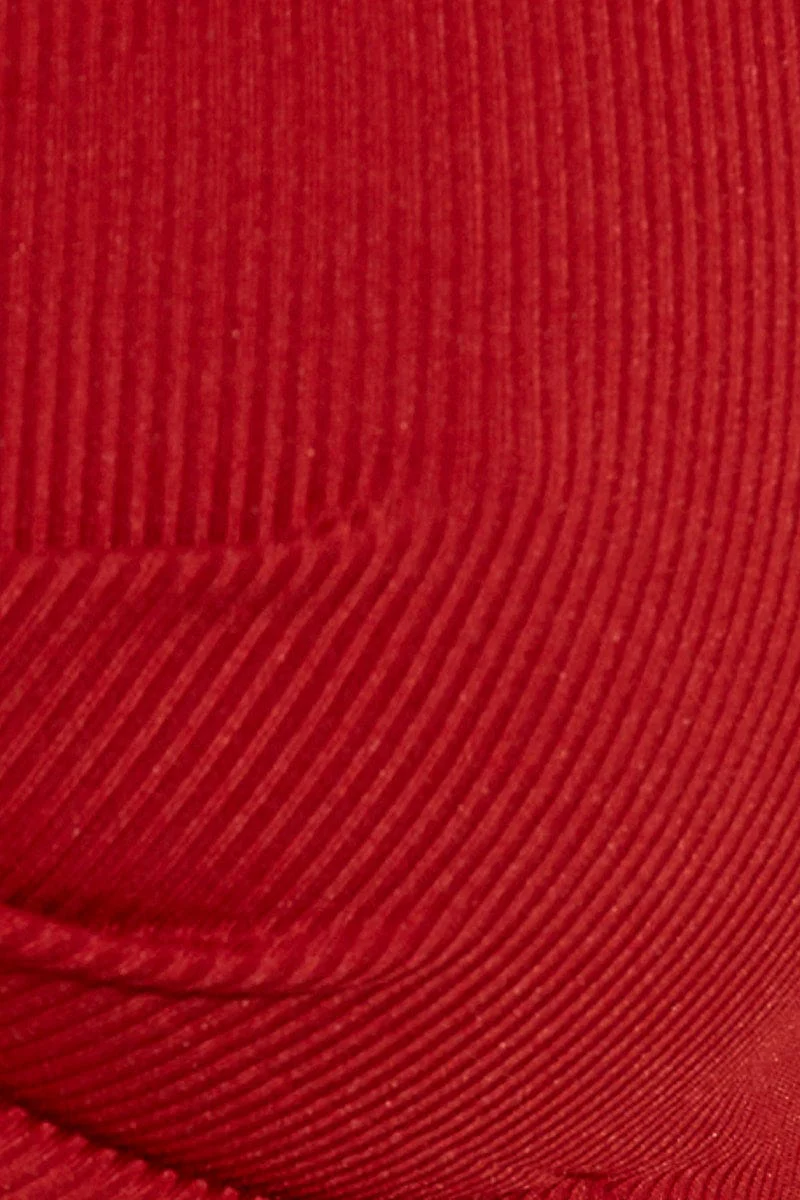 Red Crop Top Sleeveless Sweetheart Twist Front Rib