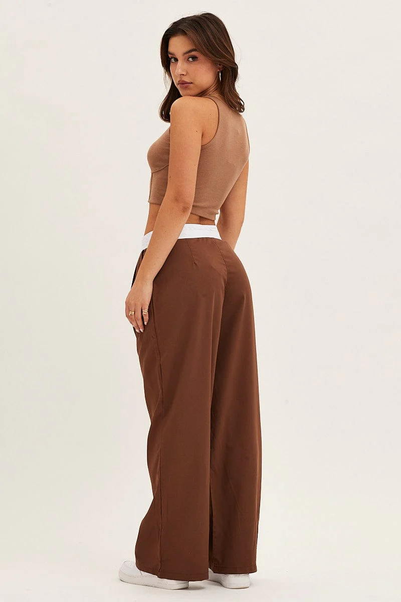 Brown Pants Wide Leg Low Rise