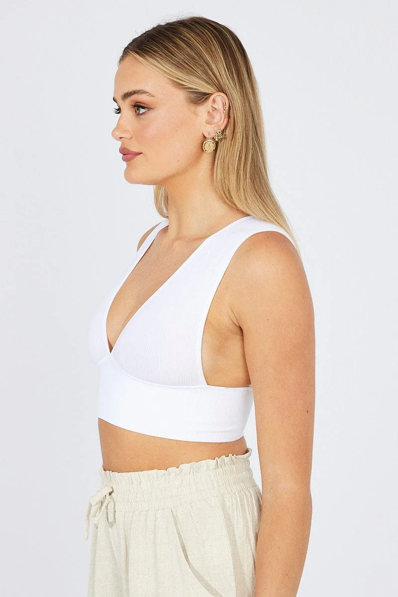 White Bralette V Neck Seamless