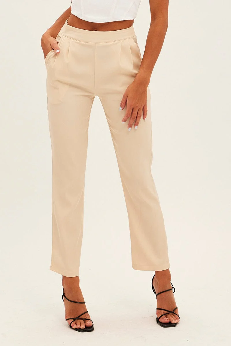 Beige Slim Leg Work Pant