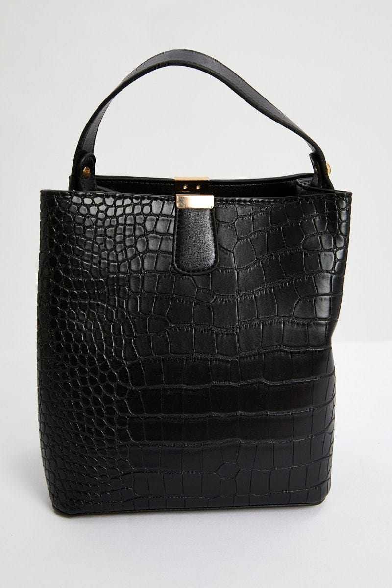 Black Croc Leather Handbag