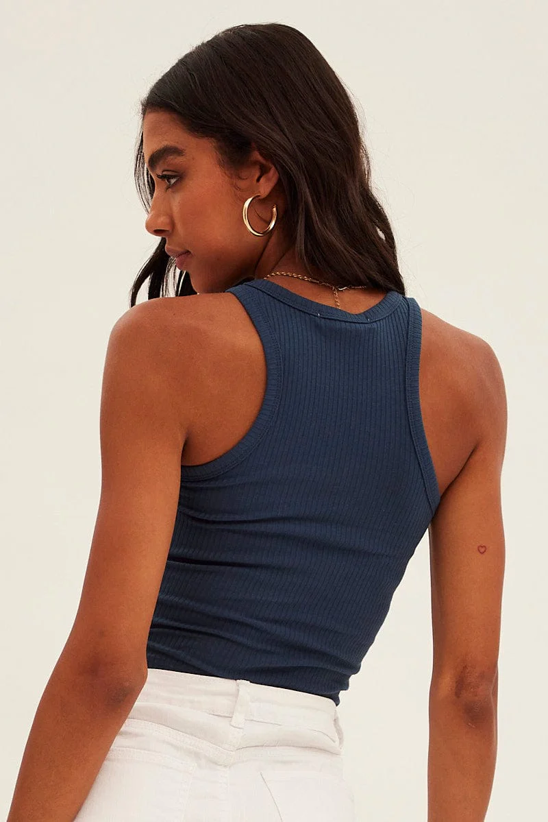 Blue Crop Tank California Embroidered
