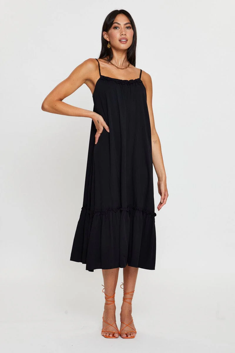 Black A Line Dress Sleeveless Midi