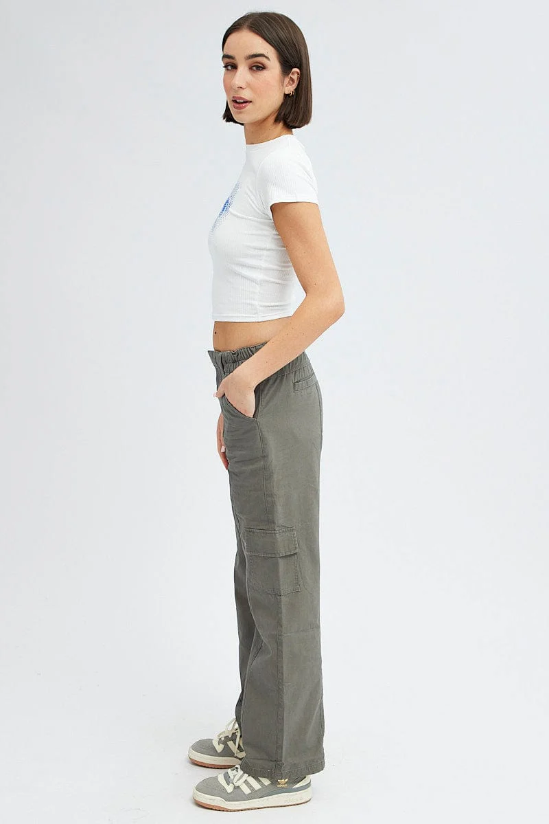 Grey Cargo Pants Mid Rise