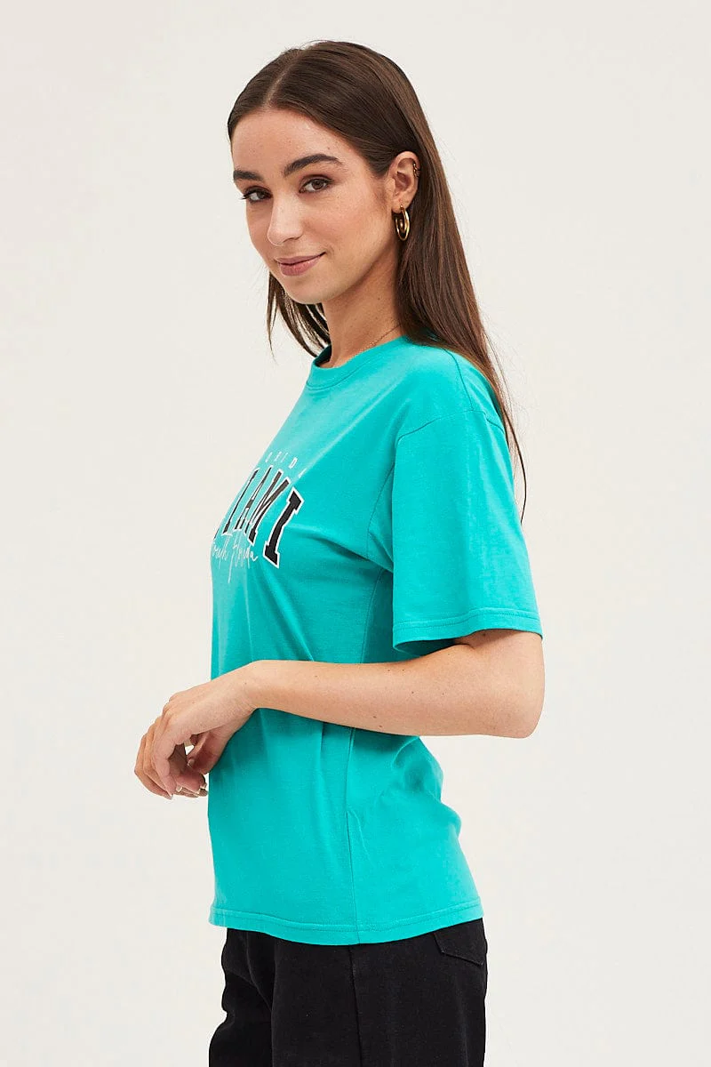 Green Graphic T Shirt Short Sleeve