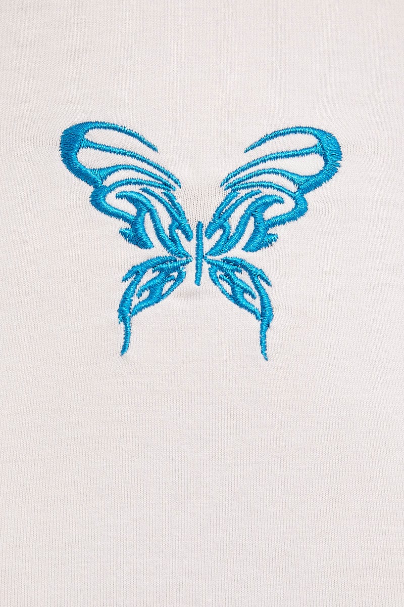 White Baby T-Shirt Butterfly Short Sleeve Crop
