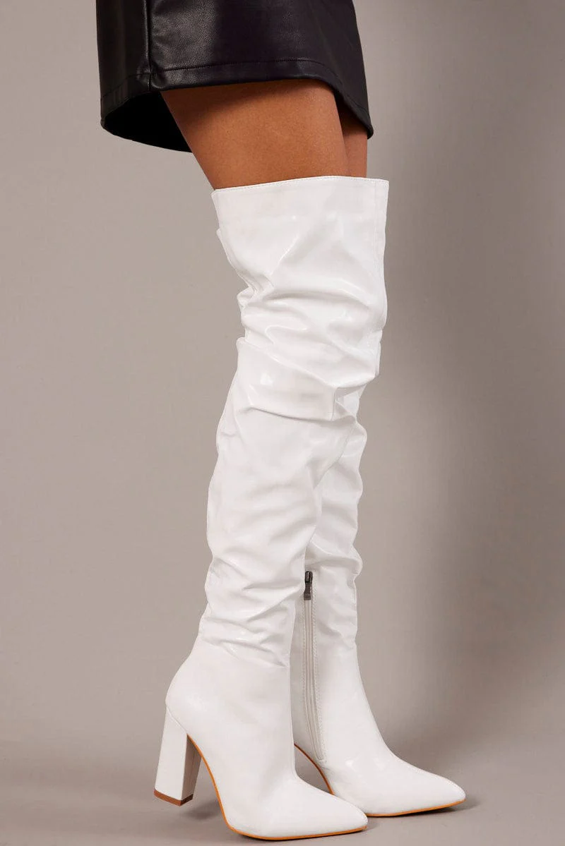 White Heeled Over The Knee Boots