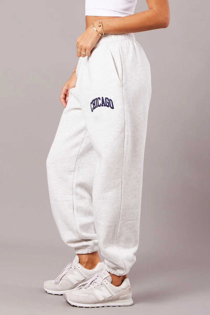 Grey Track Pants High Rise