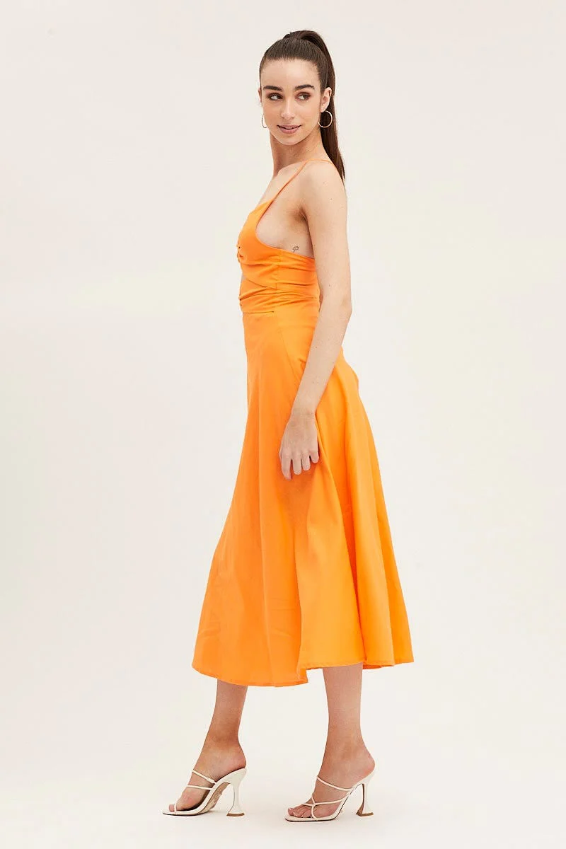 Orange A Line Dress Midi