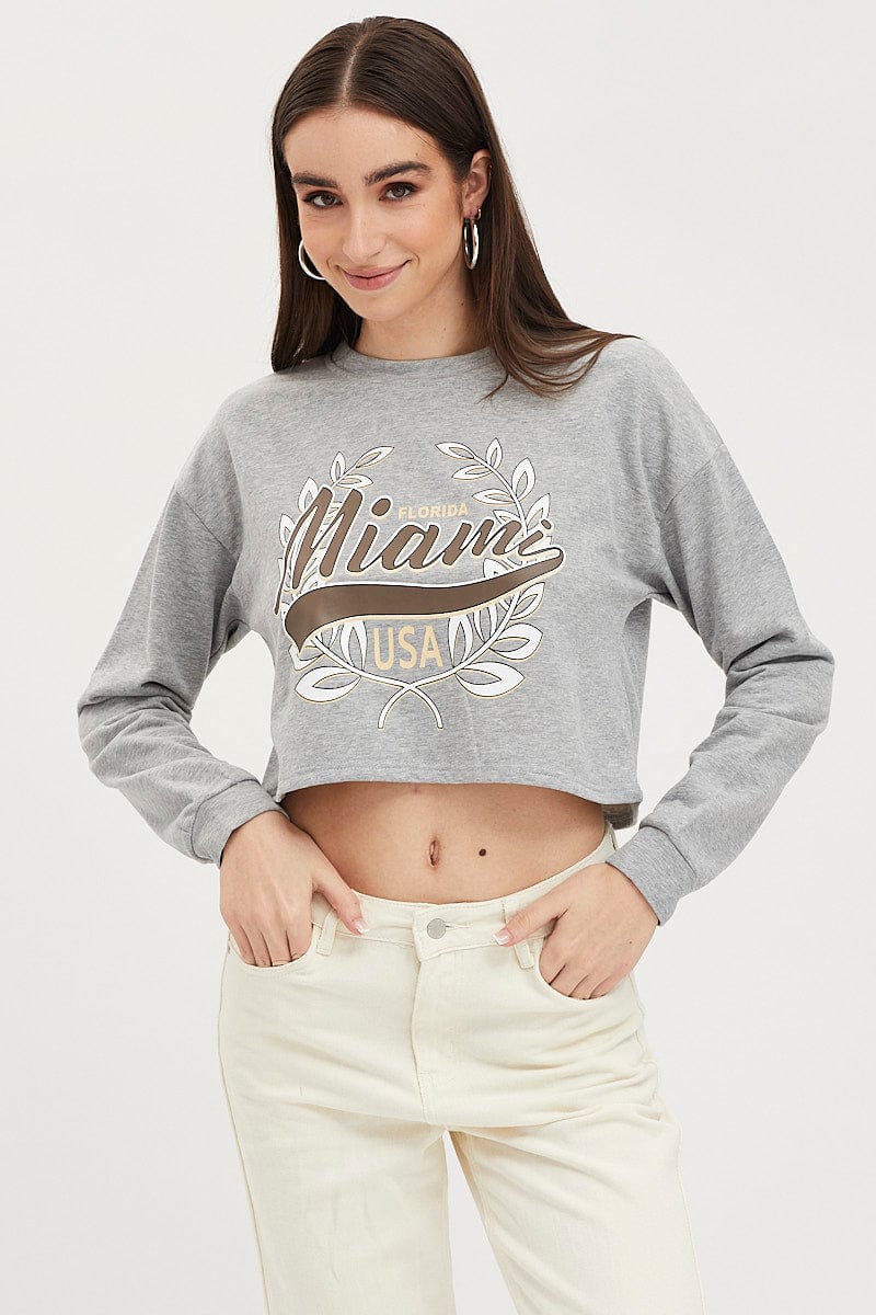 Grey Graphic Sweater Long Sleeve
