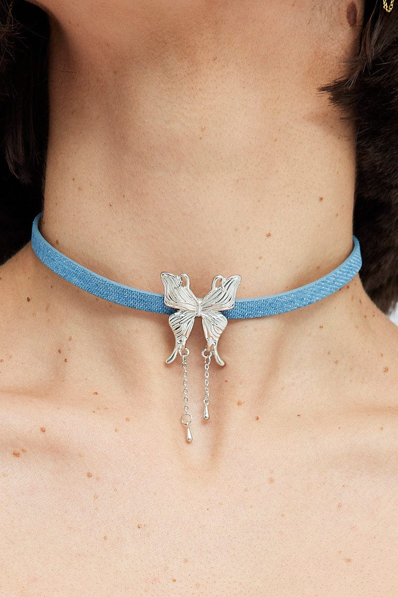 Silver Butterfly Detail Choker